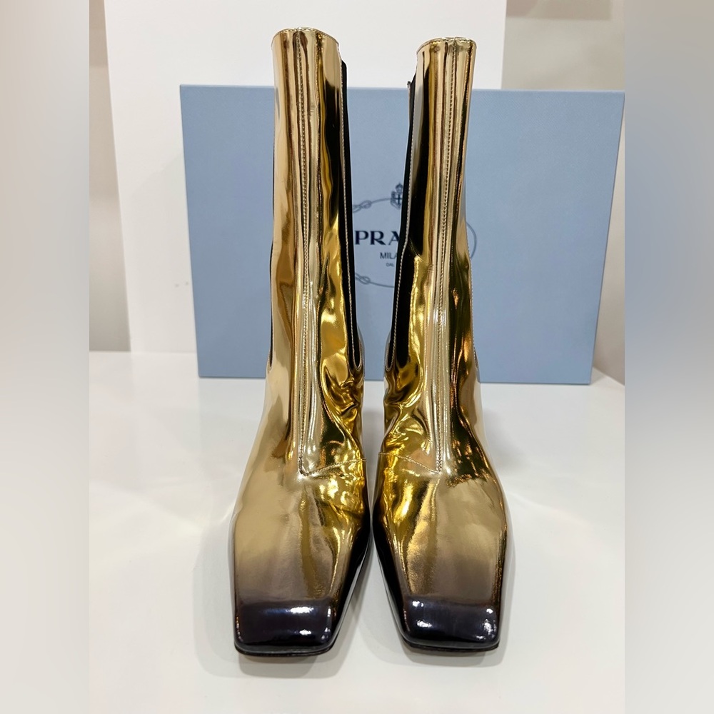 PRADA Metallic Leather Mid-Calf Boots EU:39.5 - Picture 5 of 11